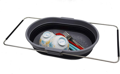 SAMMART 5L (1.3 gallon) Expandable & Collapsible Over The Sink Rectangular Colander (1, White/Grey)