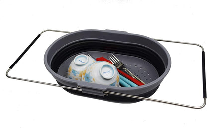 SAMMART 5L (1.3 gallon) Expandable & Collapsible Over The Sink Rectangular Colander (1, White/Grey)