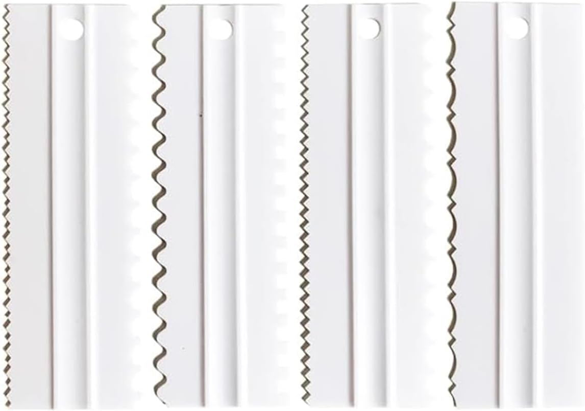 Cake Scrapers Set Decorating Comb and Icing Smoother, Plastic Sawtooth Scraper Polisher Butter Mousse Cream Cake Edge DIY Tool -8 Design Textures (White)