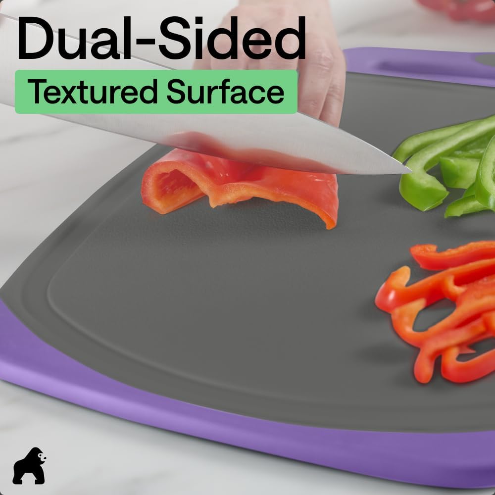 GORILLA GRIP BPA-Free Reversible Kitchen Cutting Board Set of 3, US Designed, Nonporous, Juice Grooves Catch Liquid, Slip Resistant Border, Dishwasher Safe, Durable Large Food Chopping Boards, Black