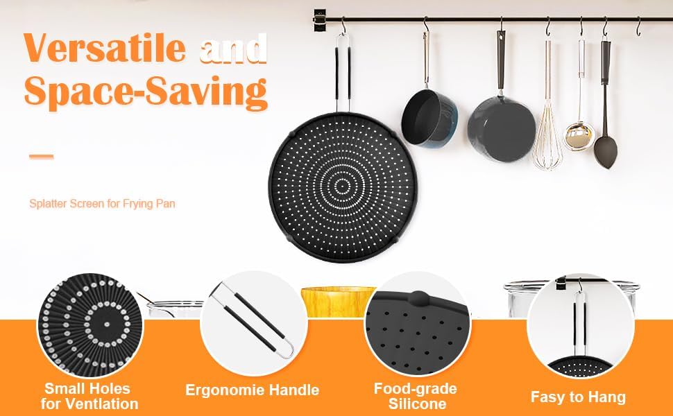 Splatter Screen for Frying Pan & Food Strainer,13 Inch Stainless Steel Grease Splatter Guard,Shield from Splashing Oil, Dishwasher Safe(Red)