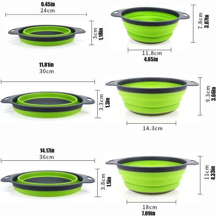 Collapsible Colander Set of 3 Square Silicone Kitchen Strainer Set 1 pcs 9.6 Quart, 1 pcs 6 Quart,1 pcs 4 Quart Perfect for Draining Pasta, Vegetable and fruit for Kitchen and Travel Use