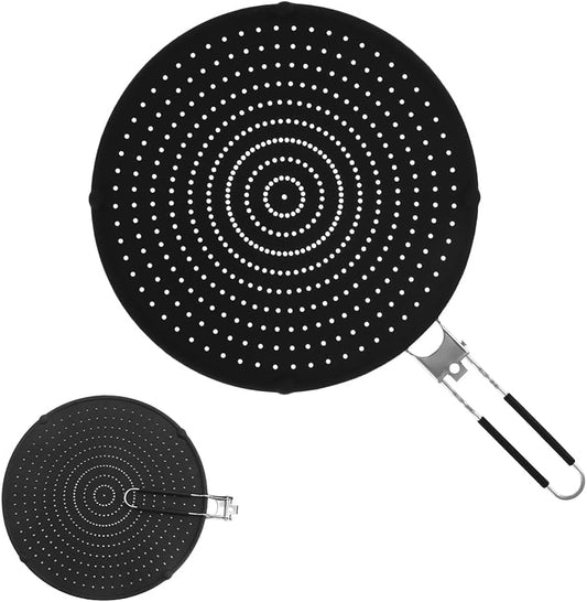 Silicone Splatter Screen for Frying Pan 14’’, Foldable Grease Splatter Guard with Anti-Slip Handle, Food Grade Silicone Washable Heat Resistant Oil Splash Guard