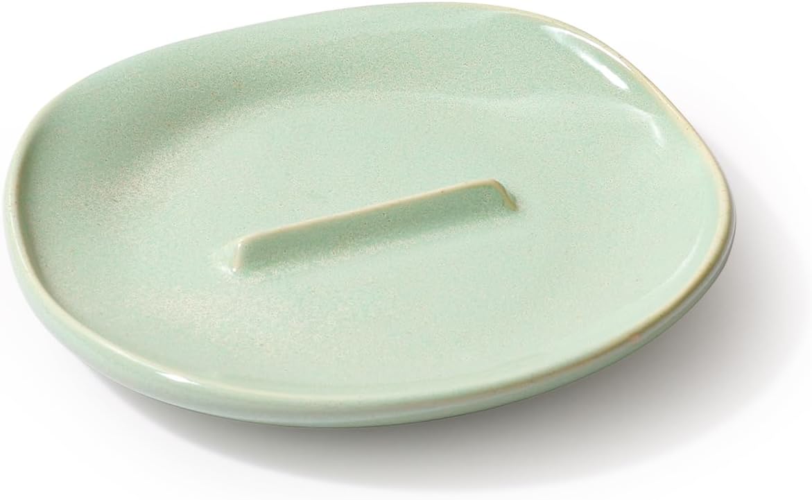 Ceramic Spoon Rest with Egg Cracker, Reactive Glaze Blue