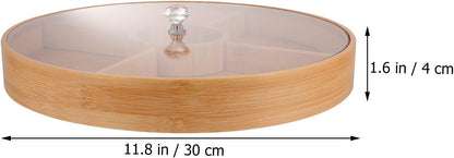 Bamboo Snack Tray with Lid - 4 Compartment Fruit Plate for Serving Dried Fruits, Nuts, Snacks - Wooden Tray for Food Storage Home Use, 11.81 X 11.81 X 1.57 Inches