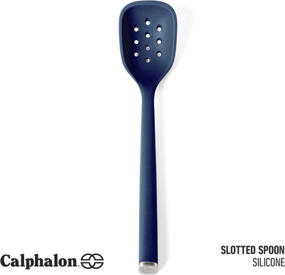 Calphalon Edge Silicone Spoon, Flexible Silicone Cooking Spoon with Reinforced Core, Heat-Resistant Nonstick-Safe Kitchen Spoon for Stirring, Mixing & Serving, Navy