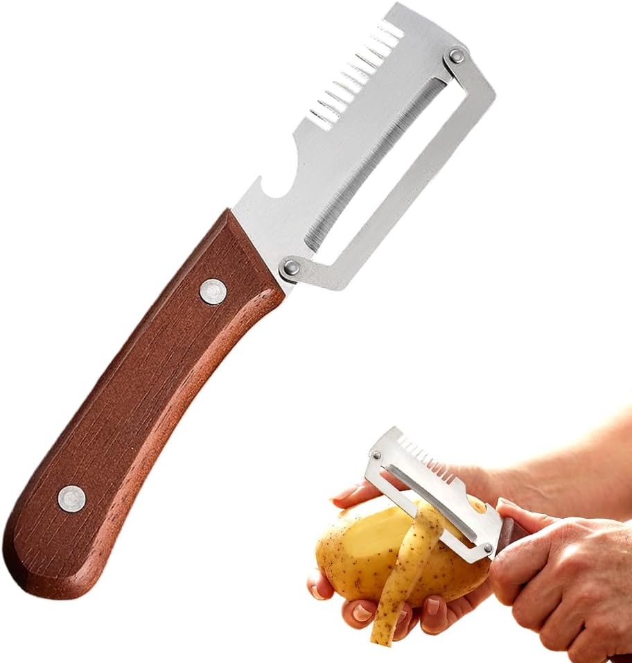 Premium Vegetable Peeler with Wooden Handle and Bottle Opener, Multi-Functional Vegetable Peeler for Kitchen, Kitchen Gadgets Tool for Fruit Pumpkin Peeling Potato Carrot Veggie Peeler (2)