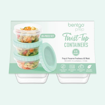 Bentgo Prep - 20 Piece 32 fl oz Leak-Proof Deli Containers with Lids, Food Storage for Meal Prep, Twist-Top, Reusable, PFAS & BPA-Free, Stackable, Microwave, Freezer & Dishwasher Safe (Aqua Splash)