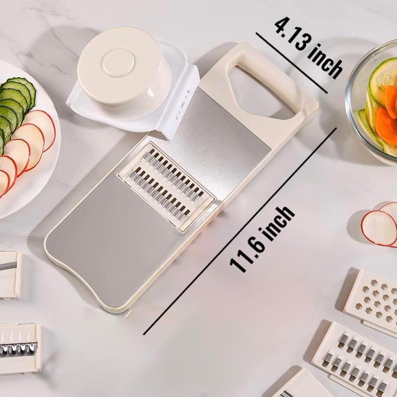 NACOLUS 5 In 1 Mandoline Slicer with Slide-On Hand Guard - Vegetable Slicer, Carrot Shredder,Safe Potato/Garlic Slicer Vegetable Cutter, Waffle Fry Cutter (Green, 5-in-1)