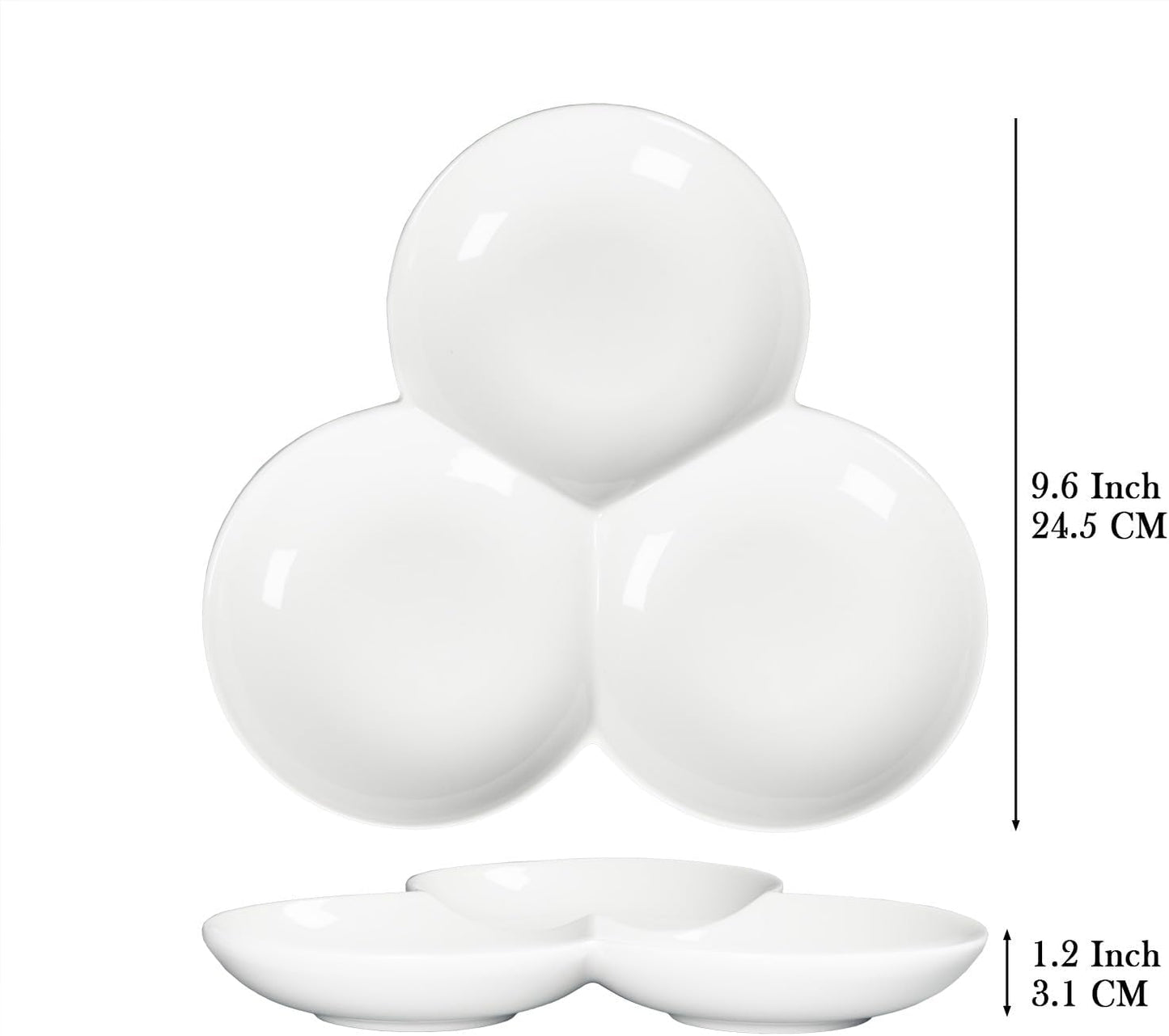 4 Pieces Chip and Dip Serving Set Ceramic Divided Serving Trays Platters Chip and Dip Bowl Compartment Cheese Ball Serving Dish Dumpling Plate for Party Appetizers Snacks Veggies, 7.1 Inch