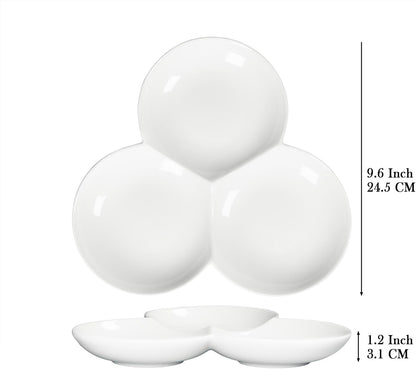 4 Pieces Chip and Dip Serving Set Ceramic Divided Serving Trays Platters Chip and Dip Bowl Compartment Cheese Ball Serving Dish Dumpling Plate for Party Appetizers Snacks Veggies, 7.1 Inch