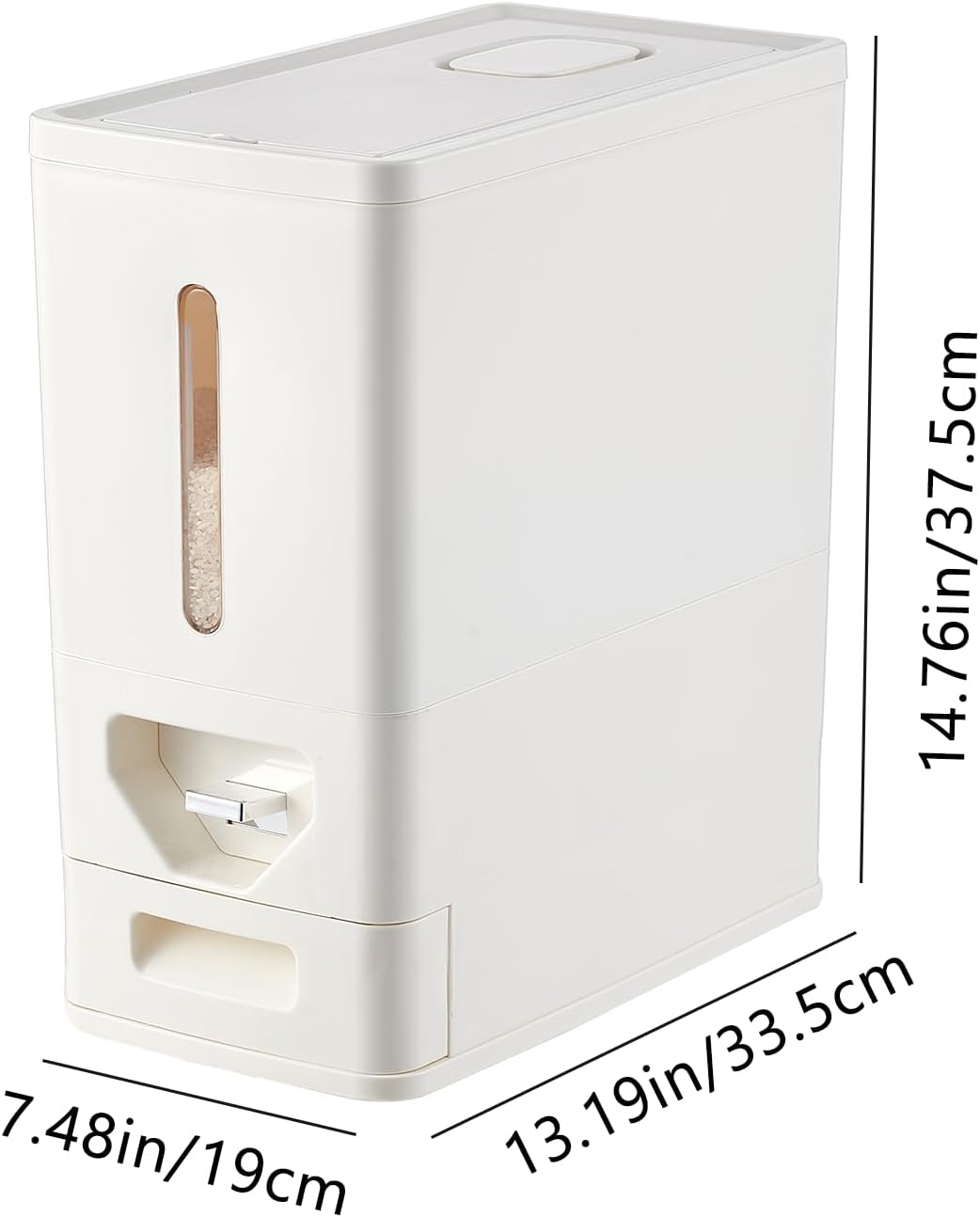 UFORU Rice Dispenser 22-25 Lbs (12kg), Rice Storage Container Sealed Moisture-Proof with Built-in Drawer, BPA-Free for Kitchen Pantry Household, Ideal for Rice, cereals, Beans, and Dry Food