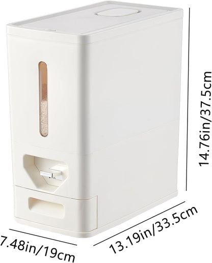 UFORU Rice Dispenser 22-25 Lbs (12kg), Rice Storage Container Sealed Moisture-Proof with Built-in Drawer, BPA-Free for Kitchen Pantry Household, Ideal for Rice, cereals, Beans, and Dry Food