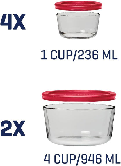 Anchor Hocking 12 Piece Glass Storage Containers with Lids (6 Glass Food Storage Containers & 6 Navy Blue SnugFit Lids)