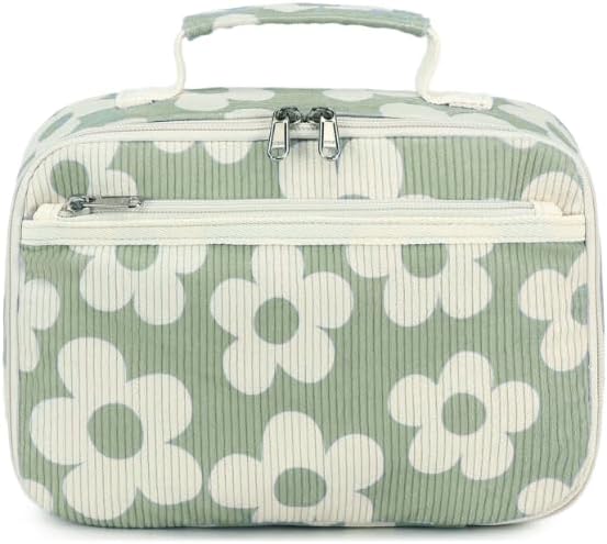 Bluboon Insulated Lunch Bag for Girls & Boys, Corduroy School Lunch Box with Cooler & Organizer Compartments, Leak-Proof Lunch Tote for School, Travel (Corduroy Strawberries Beige)