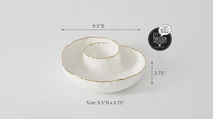 Pampa Bay Portofino Plata, Round Chip & Dip, 9.5” D x 2.75" (White and Gold)