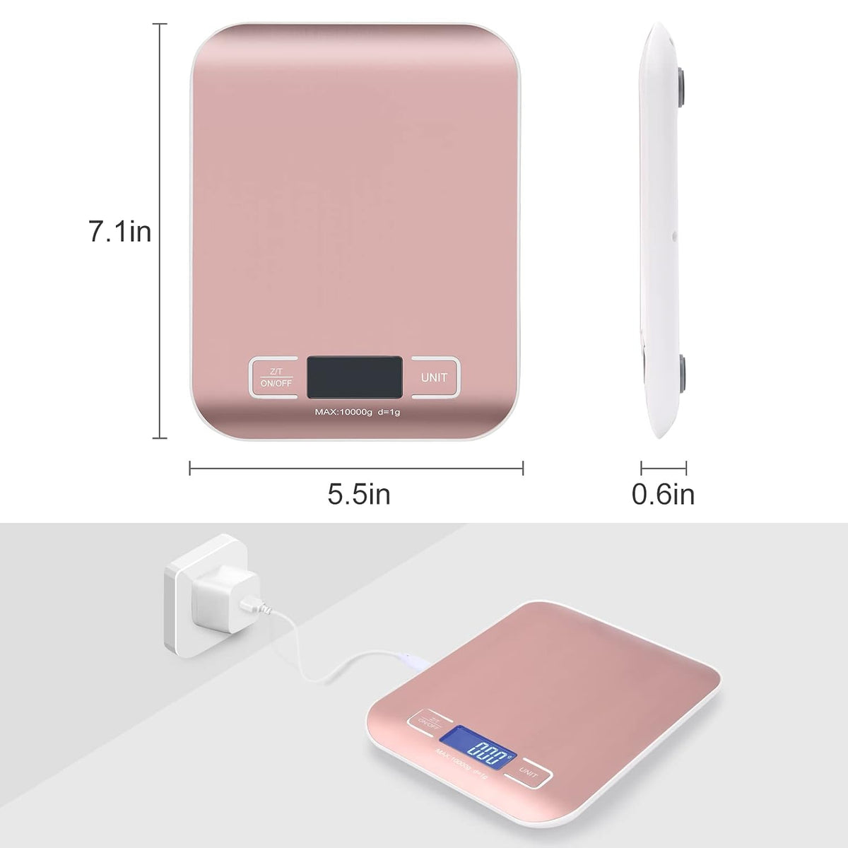 Digital Shipping Scale,Stainless Steel Panel, Accurate Portable Postal Scale for Packages, Small Business,Kitchen, Food, Handmade, Liquids, and Boutique (Rose Gold Battery(5kg/1g))