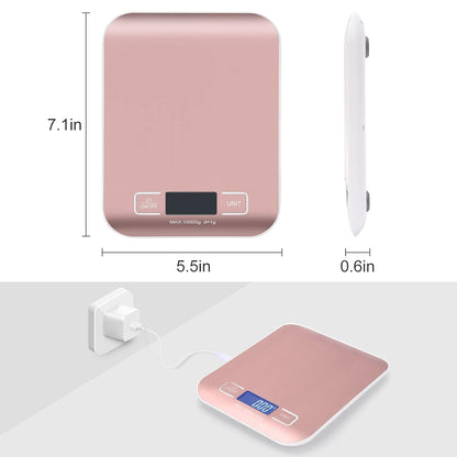 Digital Shipping Scale,Stainless Steel Panel, Accurate Portable Postal Scale for Packages, Small Business,Kitchen, Food, Handmade, Liquids, and Boutique (Rose Gold Battery(5kg/1g))