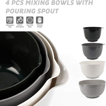 BoxedHome Nesting Plastic Mixing Bowl Set With Pour Spout, Microwave and Dishwasher Safe, BPA free Non-Slip Base, Set of 4 Size 1.7, 2.5, 3.5 and 4.5qt, Great for Prepping, Baking, Cooking (Dark Blue)
