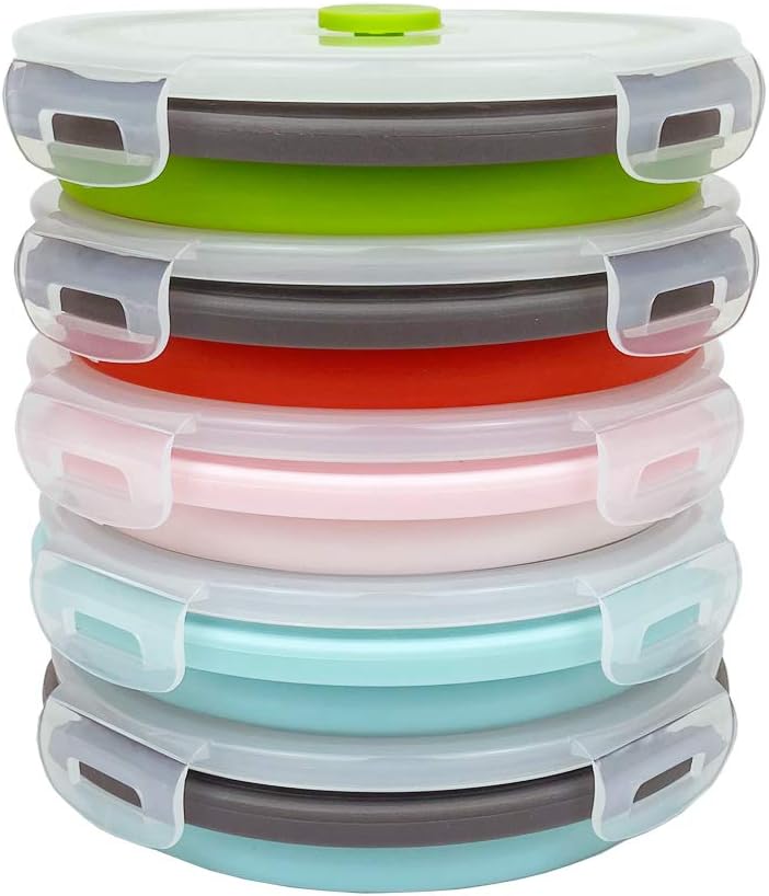 CARTINTS Silicone Collapsible Food Storage Containers-Prep/Storage Bowls with Lids - Set of 3 Square Silicone Lunch Containers - Microwave, Dishwasher and Freezer Safe (blue)