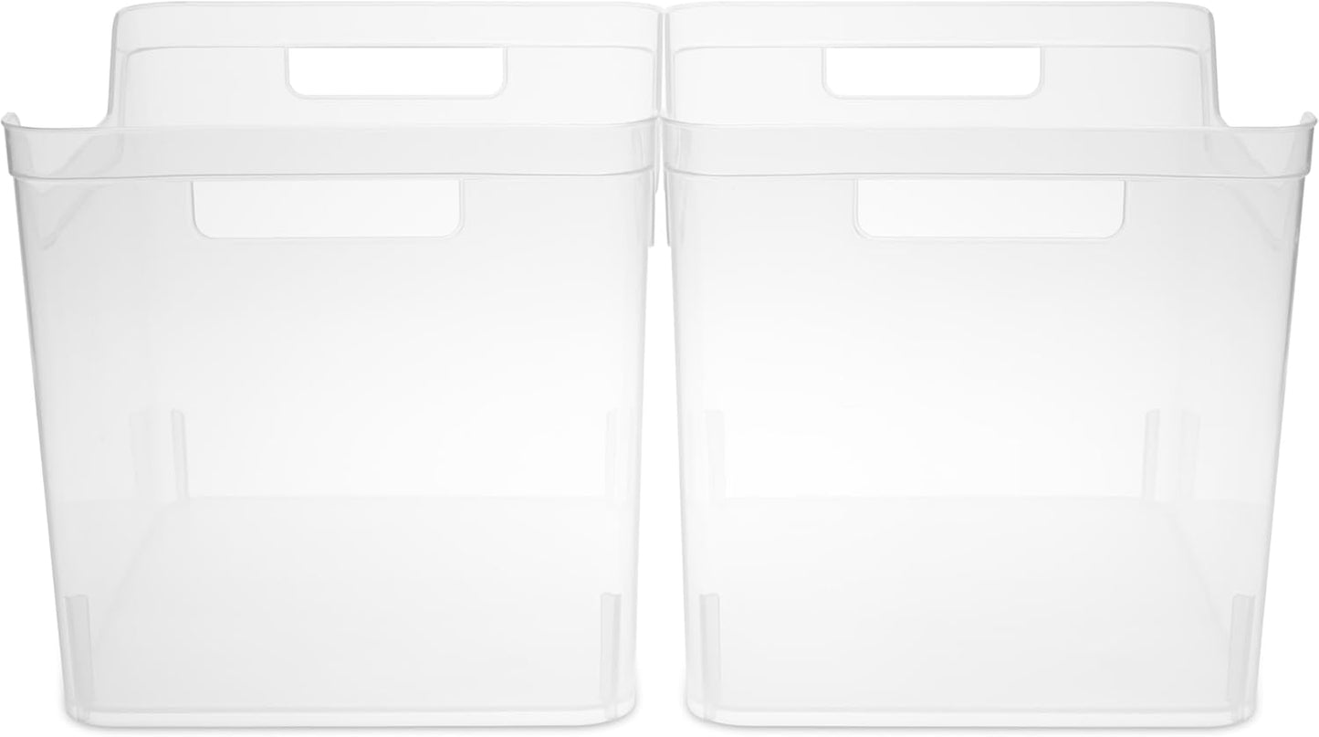 Sterilite Narrow Shelf Bin with Handles, Plastic Storage Container for Organizing Shelving, Closet, Pantry, and Countertops, Clear, 6-Pack