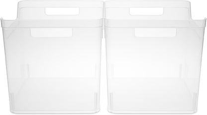 Sterilite Narrow Shelf Bin with Handles, Plastic Storage Container for Organizing Shelving, Closet, Pantry, and Countertops, Clear, 6-Pack