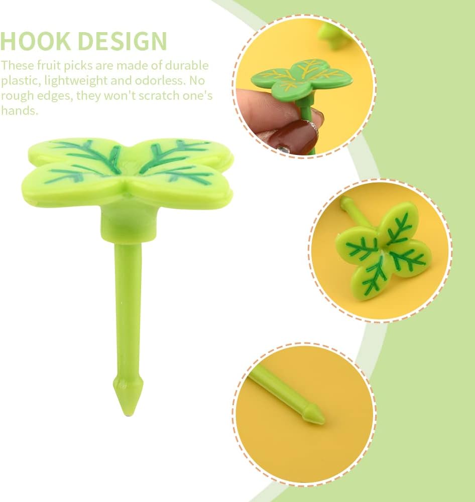 24 PCS Four-Leaf Food Picks for Kids,Fun Bento Picks, Cute Cartoon Four-Leaf Fruit Food Toothpicks,Reusable Kids Lunch Accessories for Bento Box, Lunch Bento Box Picks for Toddler(Green)