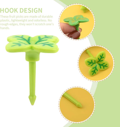 24 PCS Four-Leaf Food Picks for Kids,Fun Bento Picks, Cute Cartoon Four-Leaf Fruit Food Toothpicks,Reusable Kids Lunch Accessories for Bento Box, Lunch Bento Box Picks for Toddler(Green)