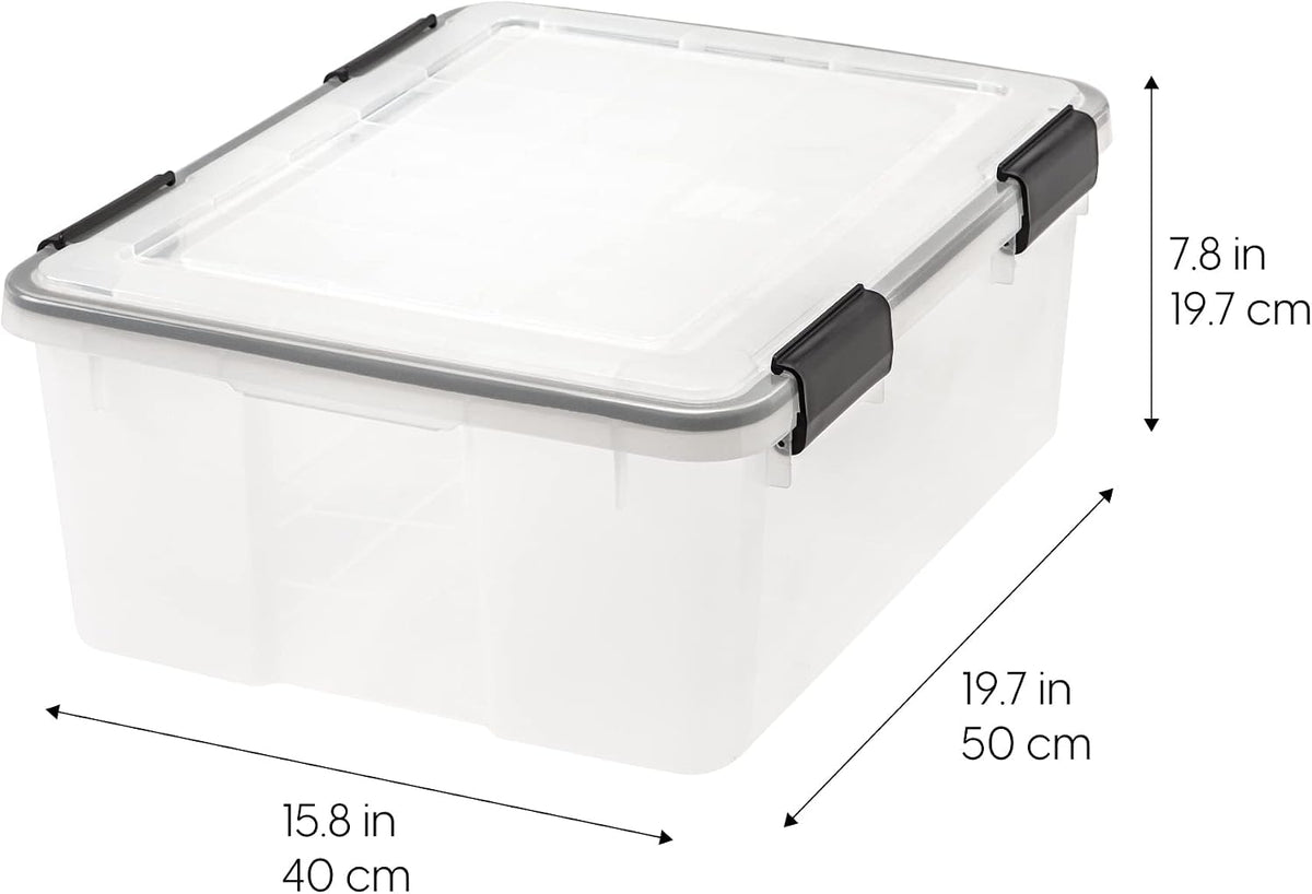 IRIS USA WeatherPro Storage Bins with Lids, 47 Qt, Gasket Seal, 2 Pack | Airtight gasket helps protect clothing, shoes, crafts, keepsakes, and household supplies from moisture and dust.