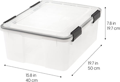 IRIS USA WeatherPro Storage Bins with Lids, 47 Qt, Gasket Seal, 2 Pack | Airtight gasket helps protect clothing, shoes, crafts, keepsakes, and household supplies from moisture and dust.