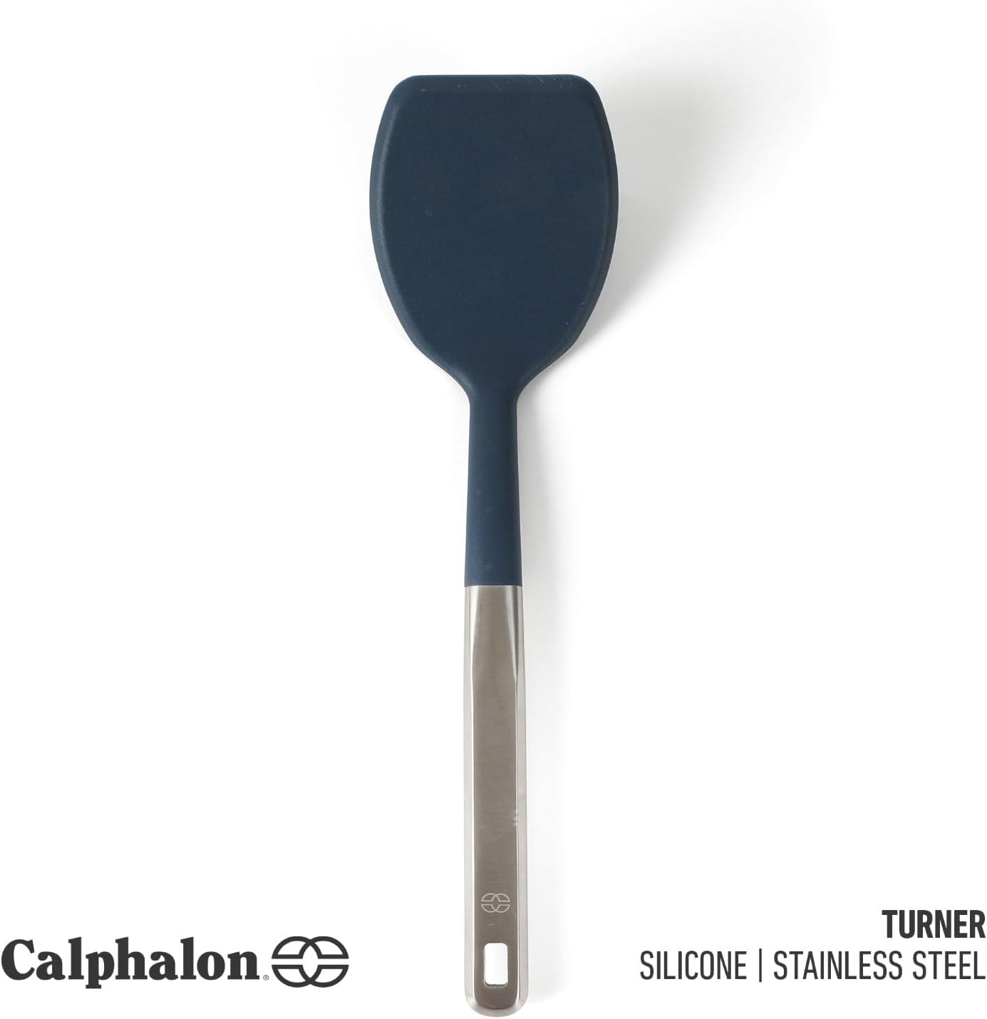 Calphalon Slotted Turner, Kitchen Flipping Spatula, Slotted Spatula, Stainless Steel Turner with Silicone Heat Resistance Handle, Nonstick-Safe Spatula for Draining and Flipping (Navy)