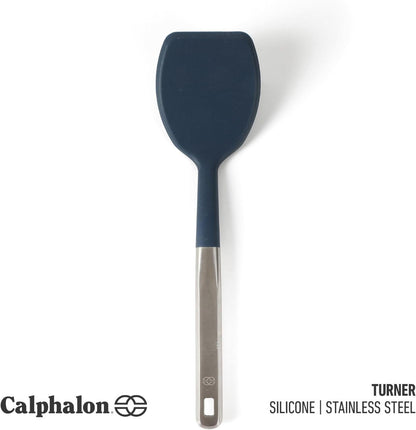 Calphalon Slotted Turner, Kitchen Flipping Spatula, Slotted Spatula, Stainless Steel Turner with Silicone Heat Resistance Handle, Nonstick-Safe Spatula for Draining and Flipping (Navy)