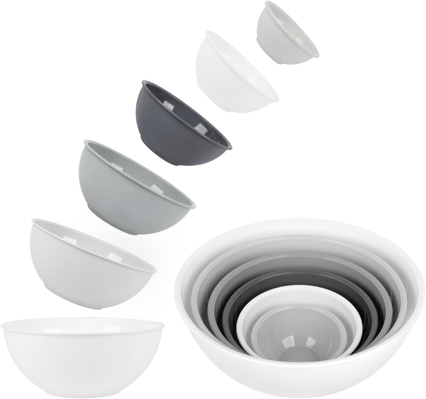 BoxedHome BPA Free Plastic Round Mixing Bowl with Lids, 12 Pack Nesting Bowls with Lids Set, Microwave and Dishwasher Safe Prep & Serving Bowls Great for Mixing, Baking, Serving (pinkish green, 12pcs)