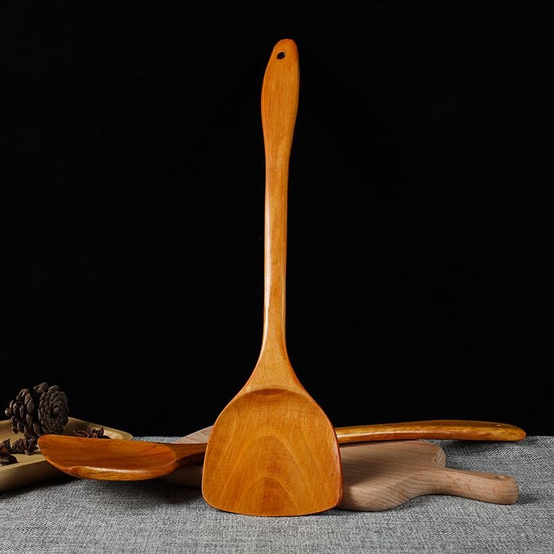 Linwnil Wooden Spatula for Cooking Nonstick, Kitchen Wok Spatula Utensil Set,15" Wooden Turner Serving Tool for High Heat Stirring in Nonstick Pans