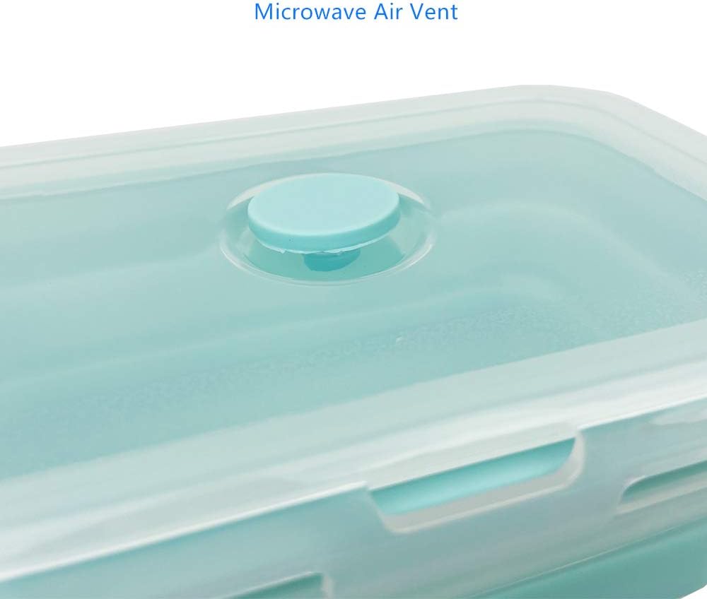 CARTINTS Silicone Collapsible Food Storage Containers-Prep/Storage Bowls with Lids - Set of 3 Square Silicone Lunch Containers - Microwave, Dishwasher and Freezer Safe (blue)
