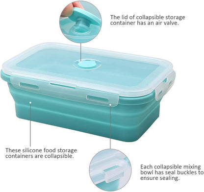 Alimat PluS 40.5oz Silicone Collapsible Food Storage Containers with Lids, 3 Pack Set 1200ml Folding Large Meal Prep Lunch Containers, Microwave, Freezer and Dishwasher Safe