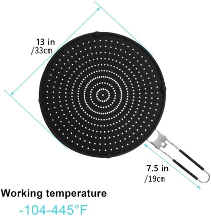 Frcctre 2 Pack Silicone Splatter Screen for Frying Pan, 13" Versatile Grease Splatter Guard with Foldable Handle, Food Grade Heat Resistant Oil Splash Guard, Cooling Mat, Drain Board for Cooking