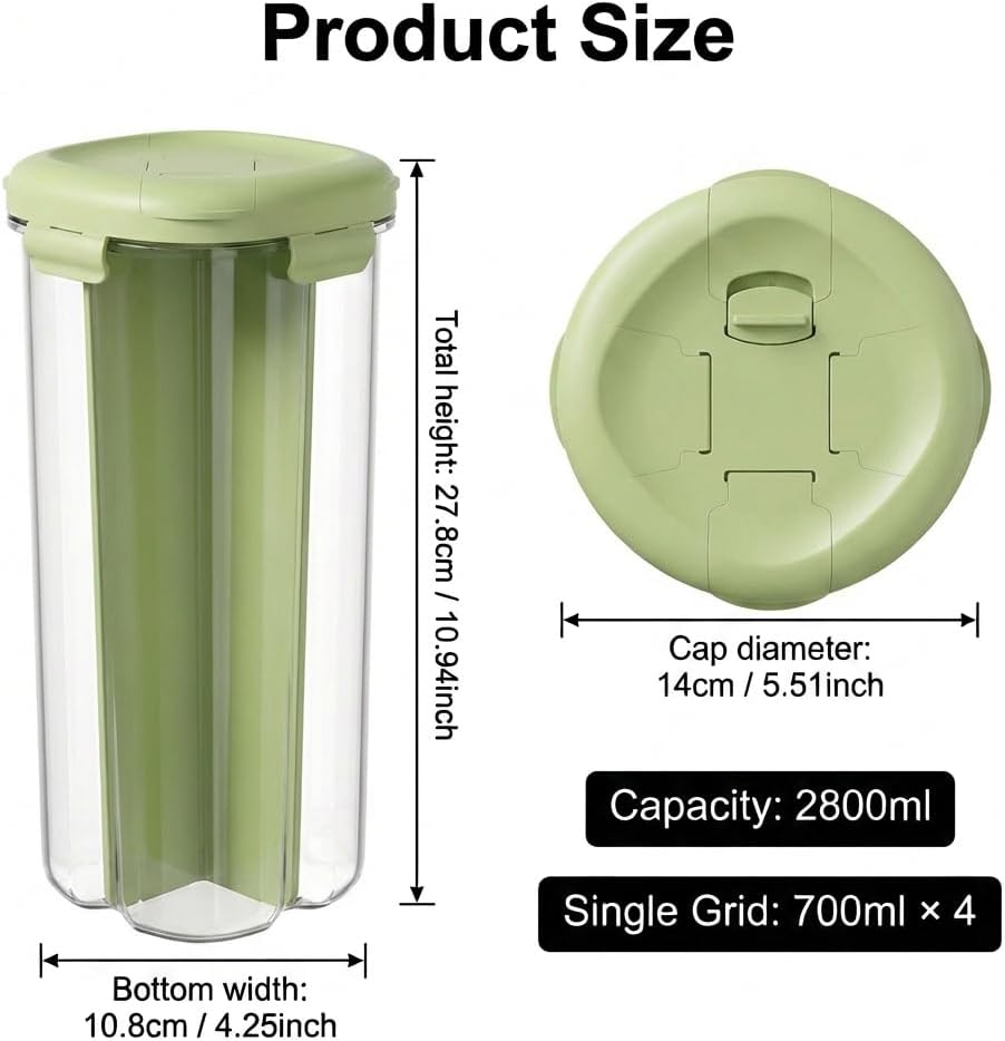 4 Compartment Airtight Cereal Storage Containers Set with Lids 2.9 Qt | Food Storage Jar, Pantry Organization, Pasta Cereal Dry Food, Stackable Pantry Storage Container, Nordic Style Storage