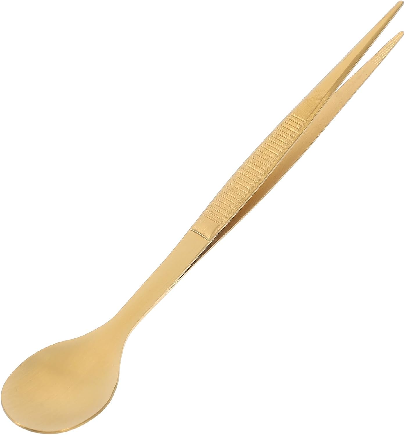 Multi-Functional Kitchen Utensil 2-in-1 Tasting Spoon and Chef Tweezers 6.81 Inch Stainless Steel Culinary Tool for Cooking Sampling Serving and Grilling