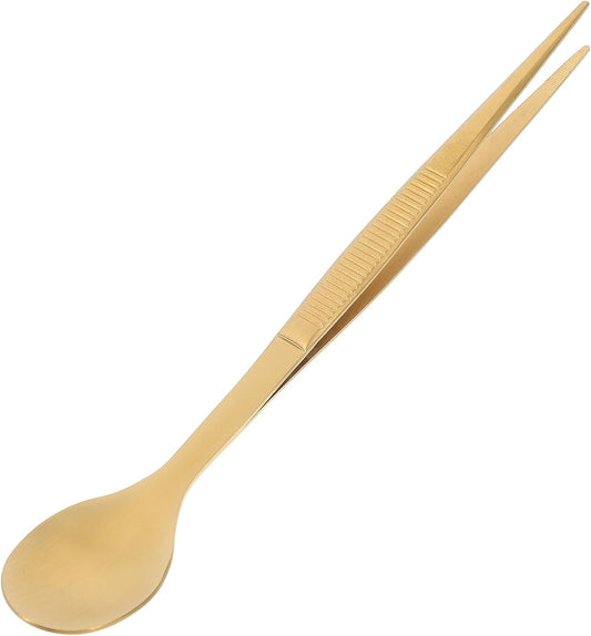 Multi-Functional Kitchen Utensil 2-in-1 Tasting Spoon and Chef Tweezers 6.81 Inch Stainless Steel Culinary Tool for Cooking Sampling Serving and Grilling