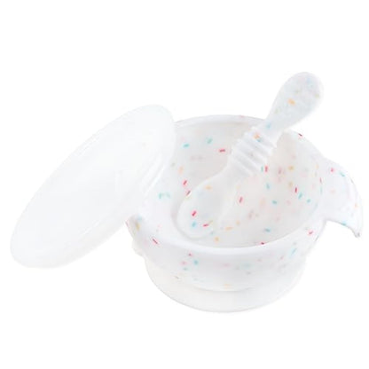 Bumkins Baby Bowl, Silicone Feeding Set with Suction for Baby and Toddler, Includes Spoon and Lid, First Feeding Set, Training Essentials for Baby Led Weaning for Babies 4 Months Up, Sage