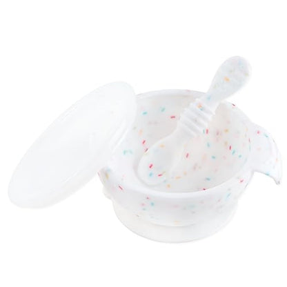 Bumkins Baby Bowl, Silicone Feeding Set with Suction for Baby and Toddler, Includes Spoon and Lid, First Feeding Set, Training Essentials for Baby Led Weaning for Babies 4 Months Up, Sage