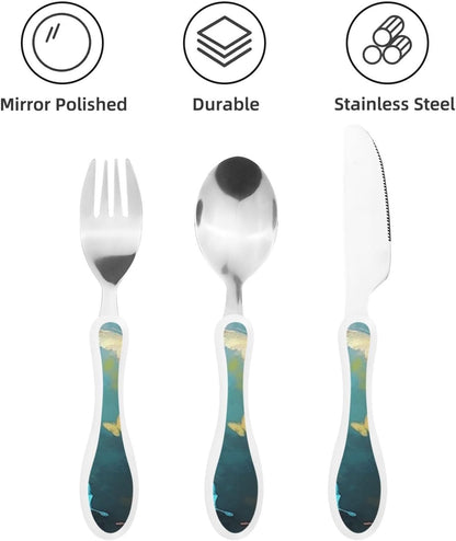 3-Piece Kids Silverware Set With Storage Case, Stainless Steel Reusable Children Safe Knife Spoon Fork Set Candy Children Flatware Set For Kids Lunch Box
