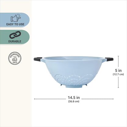 5 Qt Colander,Slate Blue Plastic with Soft Grip Handles&Raised Feet,Durable