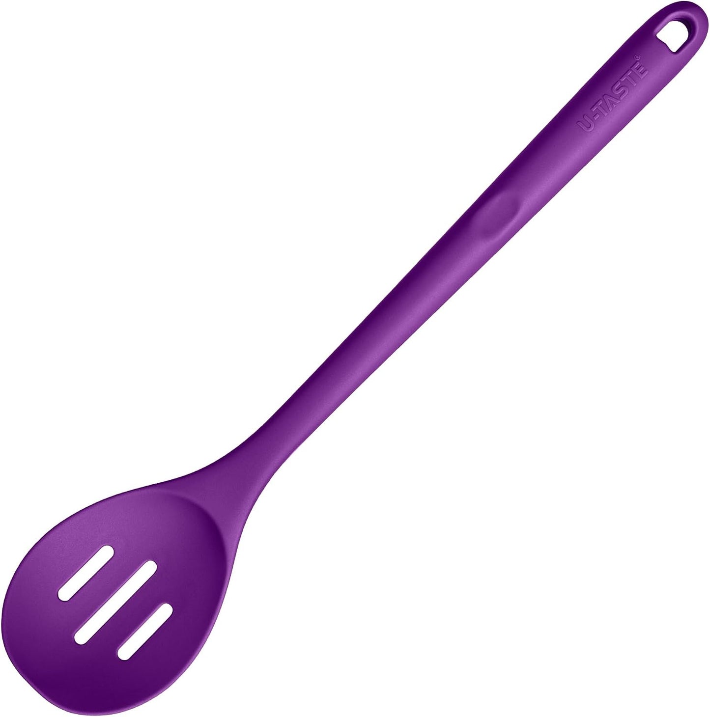 600ºF Heat Resistant Silicone Spoons: U-Taste 13.3in Solid & Slotted Kitchen Cooking Tool, Nonstick Long Rubber Utensil, Sturdy for Mixing, Serving, Stirring, Frying, Basting (Aqua Sky, 2PCS)