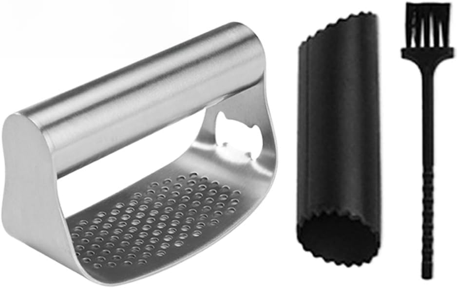 Garlic Press Rocker - 2024 NEW Stainless Steel Garlic Mincer Garlic Crusher with Peeler, New Innovative Garlic Chopper with Peeler and Scraper for Smash Garlic (Black)