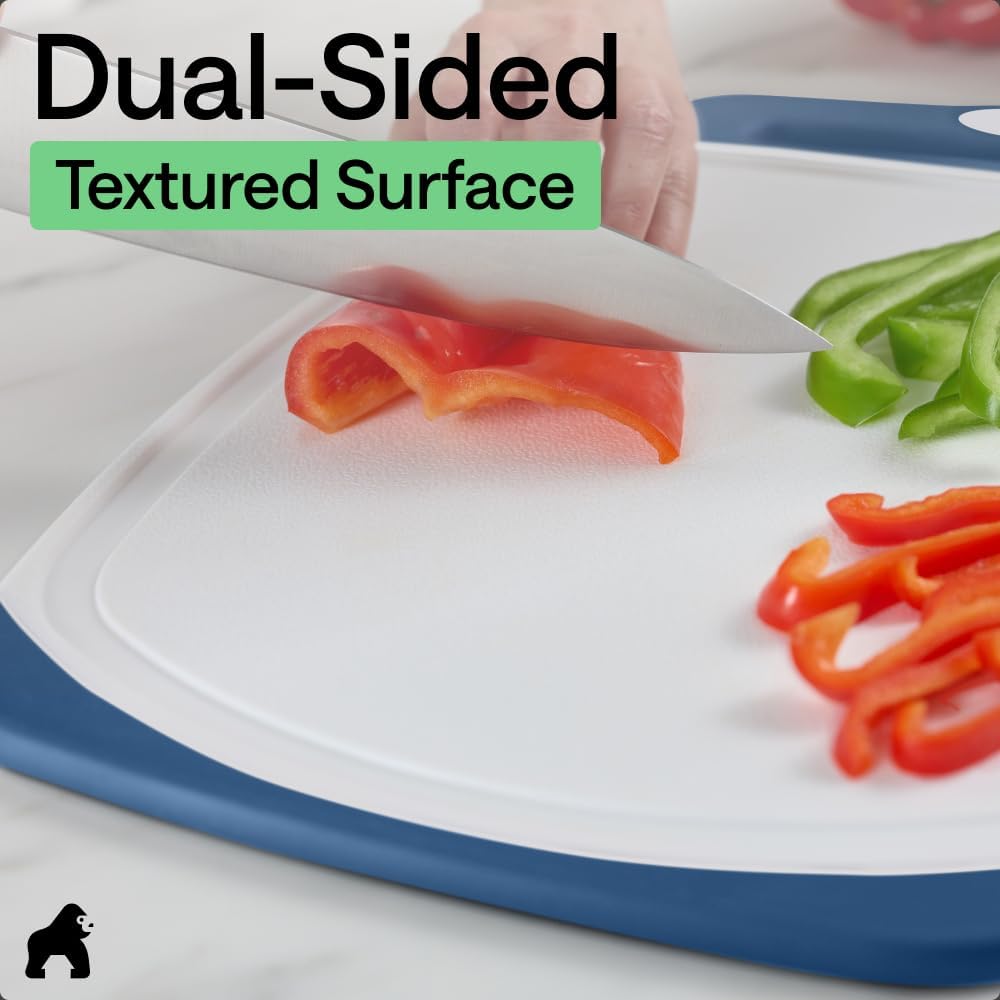 GORILLA GRIP BPA-Free Reversible Kitchen Cutting Board Set of 3, US Designed, Nonporous, Juice Grooves Catch Liquid, Slip Resistant Border, Dishwasher Safe, Durable Large Food Chopping Boards, Black