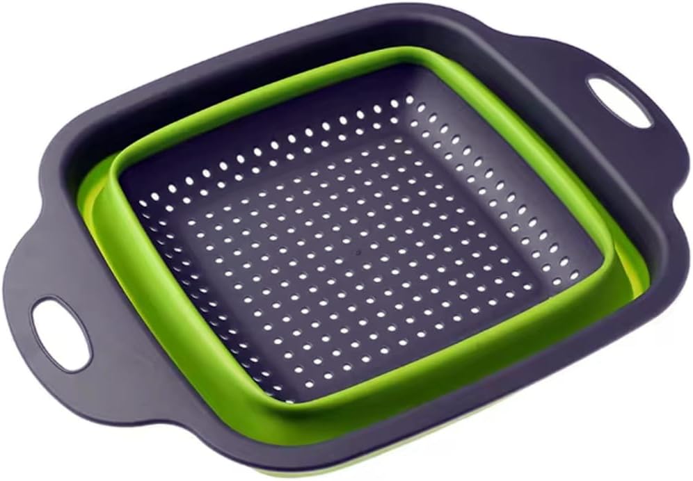 Collapsible Silicone Colander Strainer - Square - Green and Gray