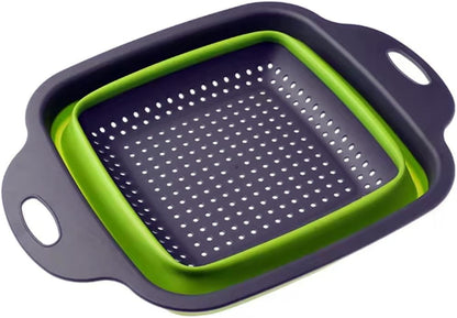 Collapsible Silicone Colander Strainer - Square - Green and Gray