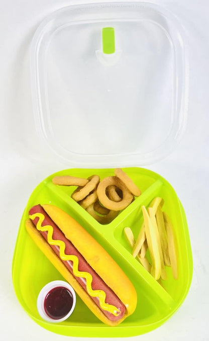 Set of 4 - Microwave Food Storage Containers, Meal Prep Box, Bento Boxes - 3 Section/Compartment Divided Plates w/Vented Lid BPA Free